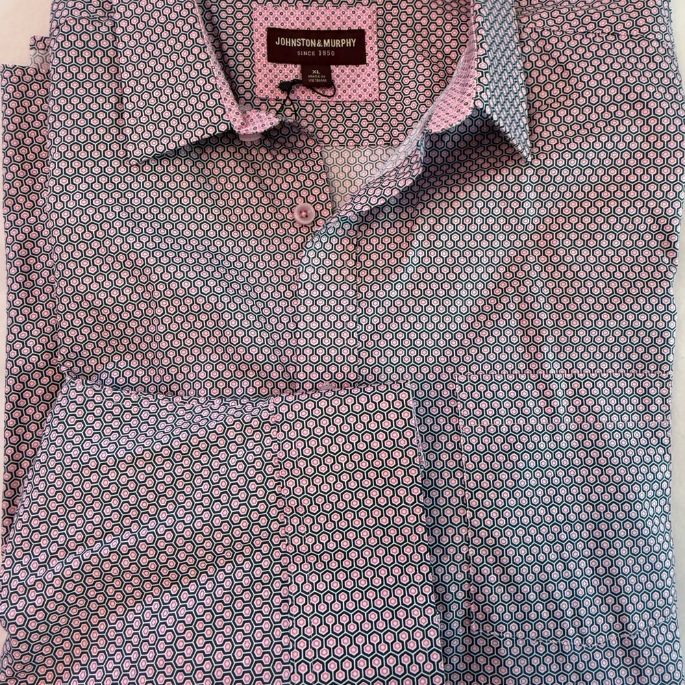 NEW WITH TAGS! Johnston & Murphy Men's Geometric Shirt - Blue and Pink XL